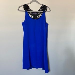 Blue cocktail dress with black lace detail. Sugarlips. Size S (small).